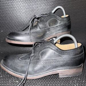 FRYE John Atoye WIngtip Black Distressed Leather Wingtip Oxfords Shoes Size 9.5B